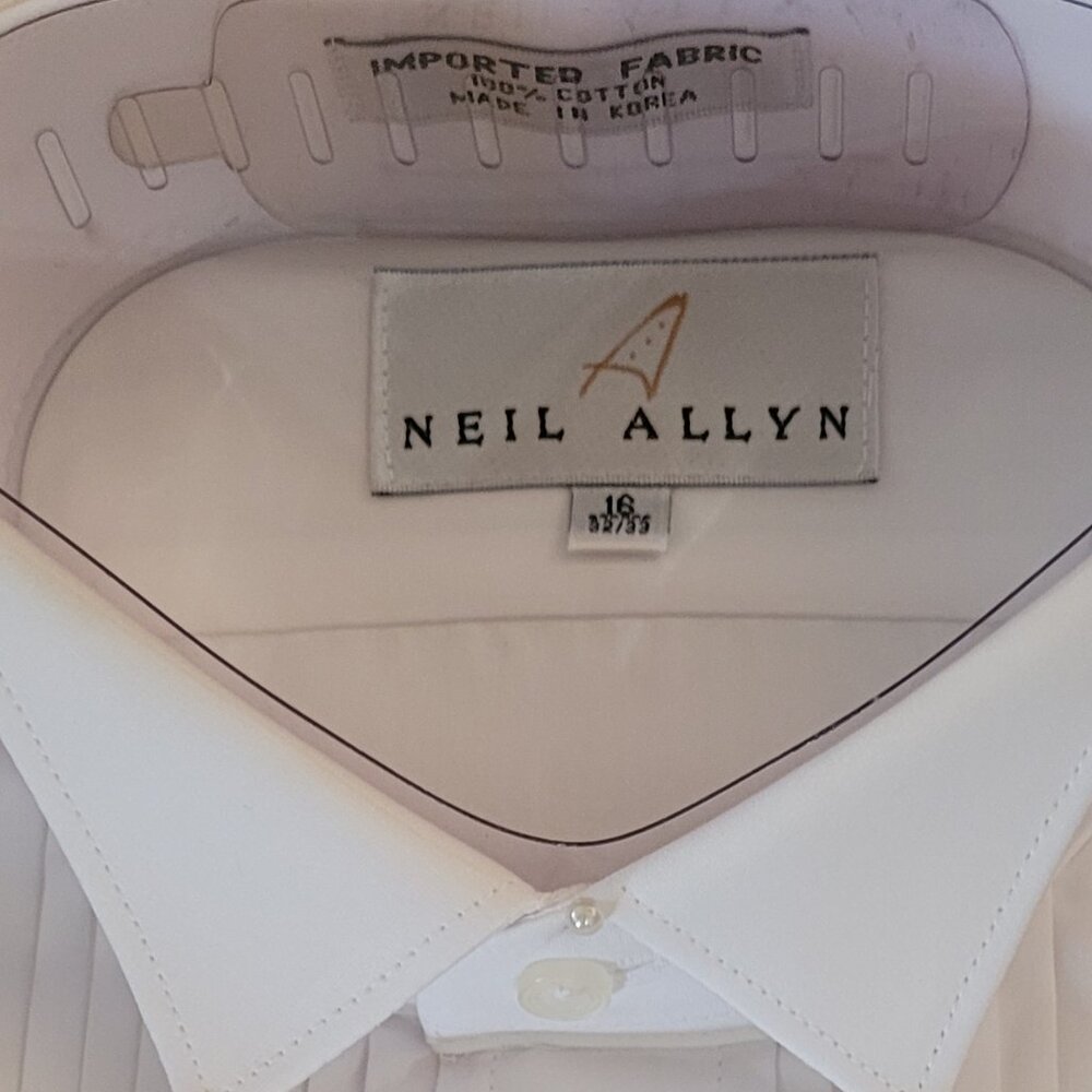 Neil Allyn 100% Cotton Wing Collar Pleated Formal Tux Shirt French Cuffs 16 - Picture 6 of 6